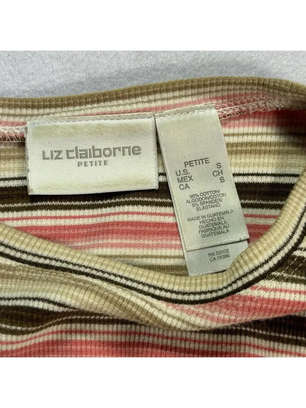 Liz Claiborne Petites Long Sleeve Striped Knit Top Coral Beige Ribbed PS Casual